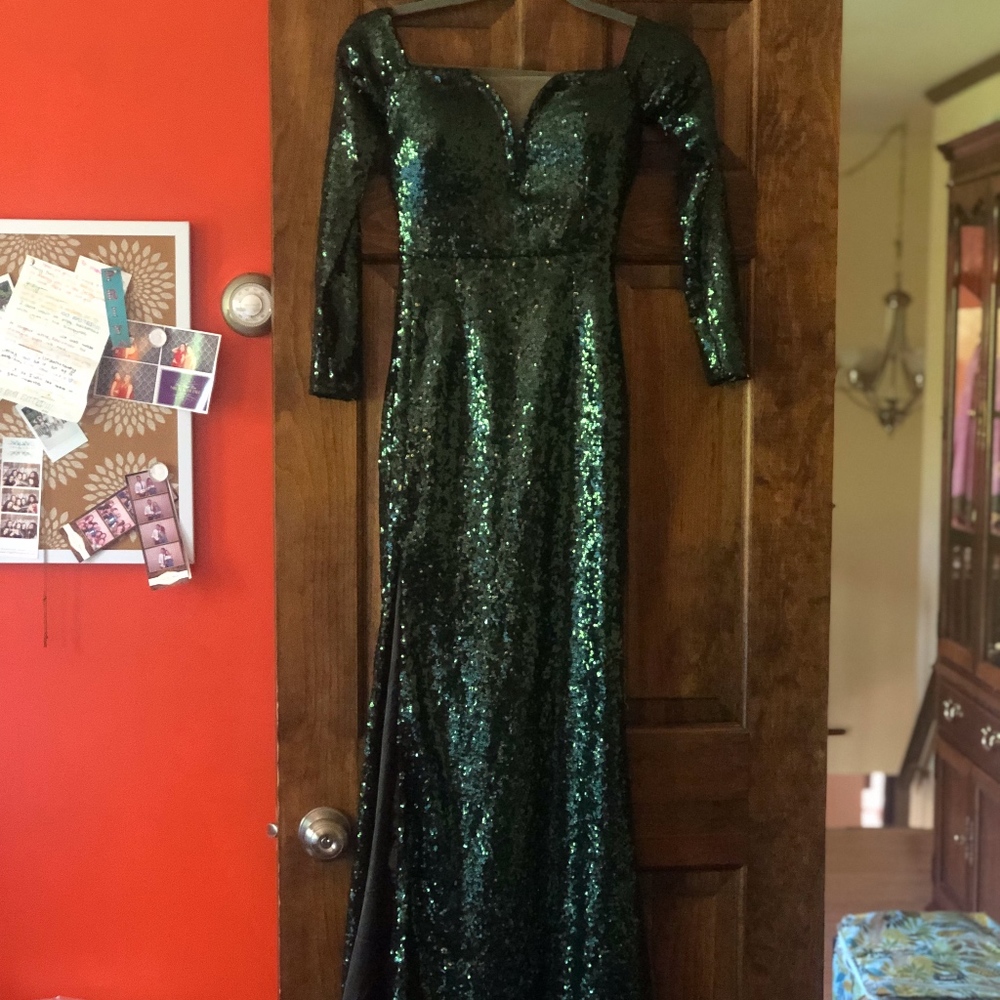 Dark Green Sequin Gown - Formal